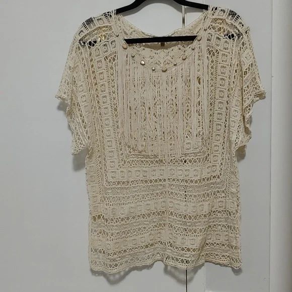 Sheer Ivory Crochet Tunic - Picture 1 of 5